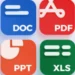Screenshot of All Document Reader APK showing PDF, Word, Excel and PPT file options.